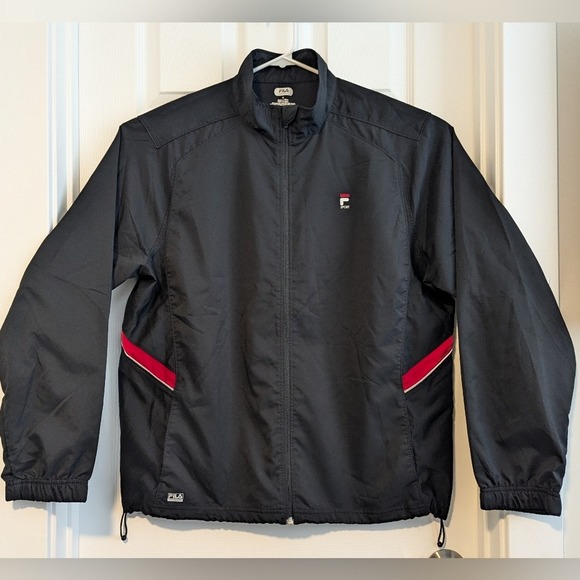 Fila Windbreaker Jacket Sport Men's XL Black Front Zip Drawstring Hem - Picture 1 of 9